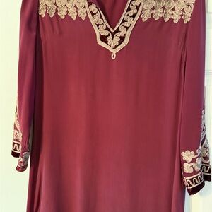 Calypso St. Barth Wine Midi Dress with Ivory Detailing